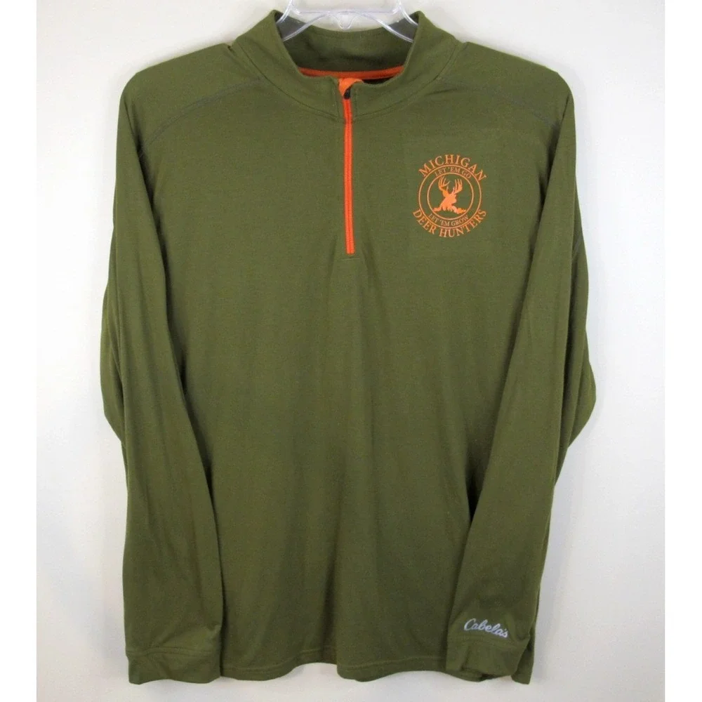 Cabela's Dri Release 1/4 Zip‎ Olive Green Long Sleeve Pullover Men's XL